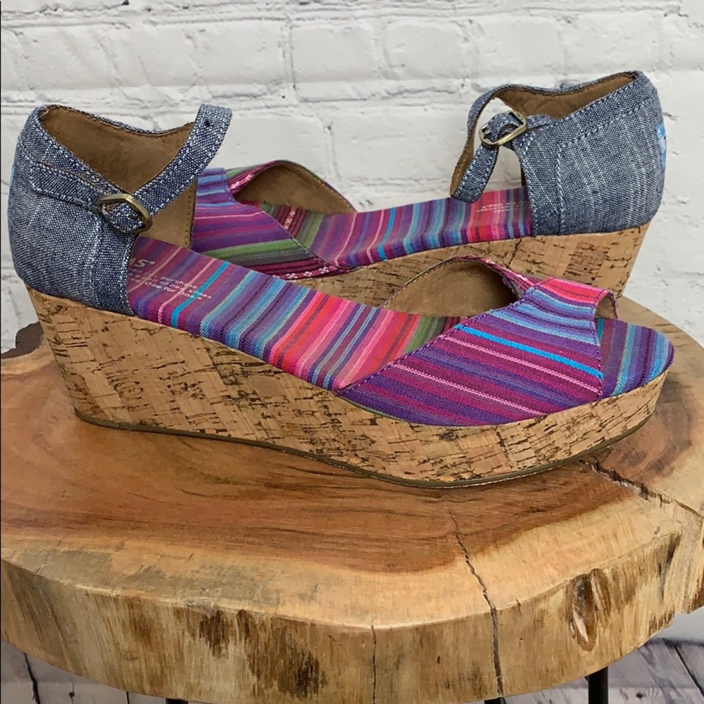 Toms Tribal Stripe Cork Platform Wedge